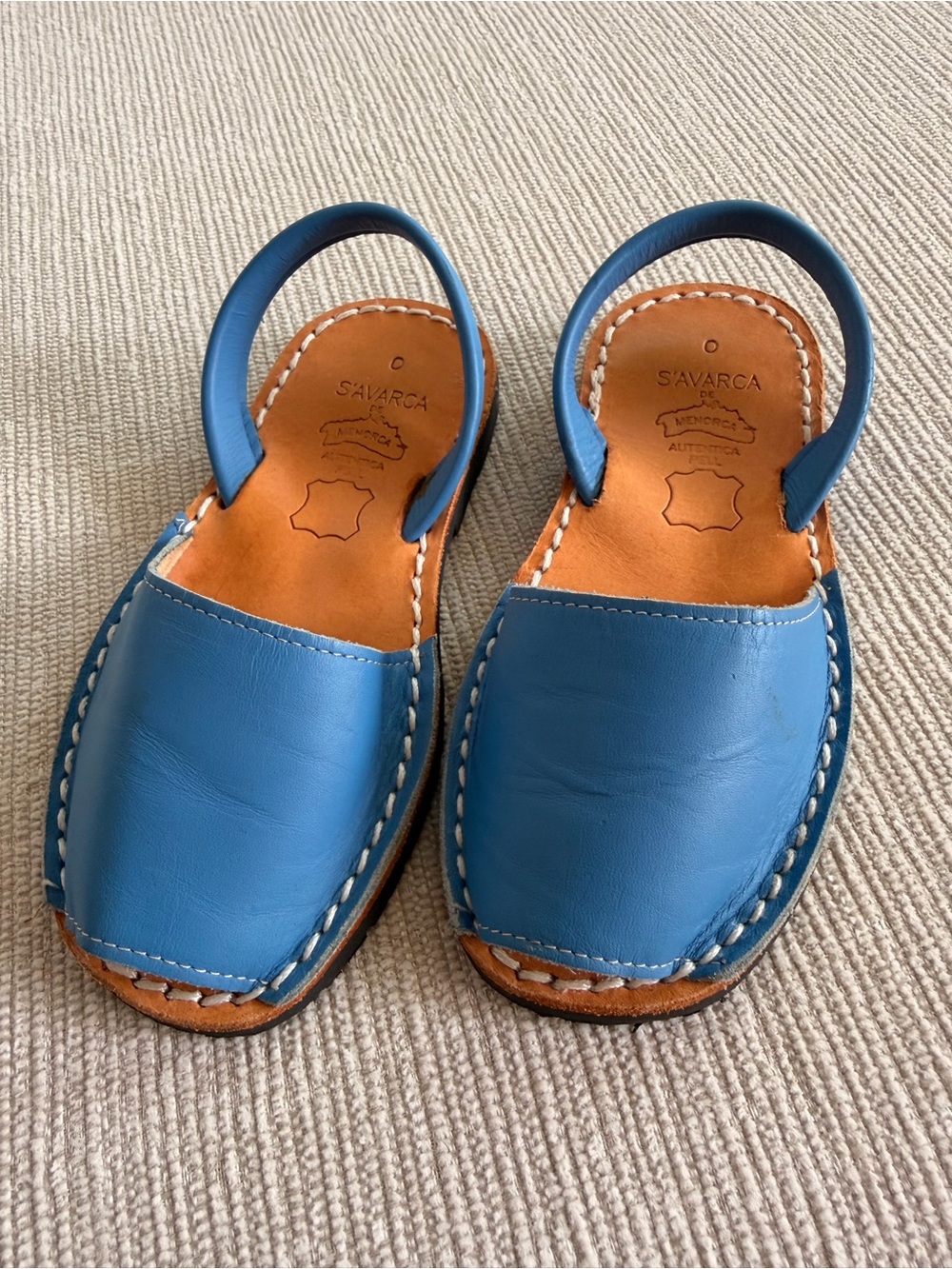 Spanish leather Kids Blue peep toe classic Slingback Sandals 30/12T